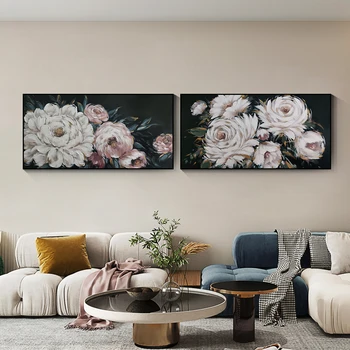 Abstraktne Valge Lilled, Rohelised Lehed, Õlimaal 100% Käsitsi Maalitud Lõuend Käsitöö Seina Kunst Elutuba Home Decor