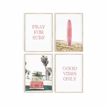 Roosa Beach Lasteaed Seina Art Print Lainelaua Plakat Surf Tüdrukud, Tuba Decor Mängutuba Prindib Dorm Tuba Kunsti Lõuend Pildid
